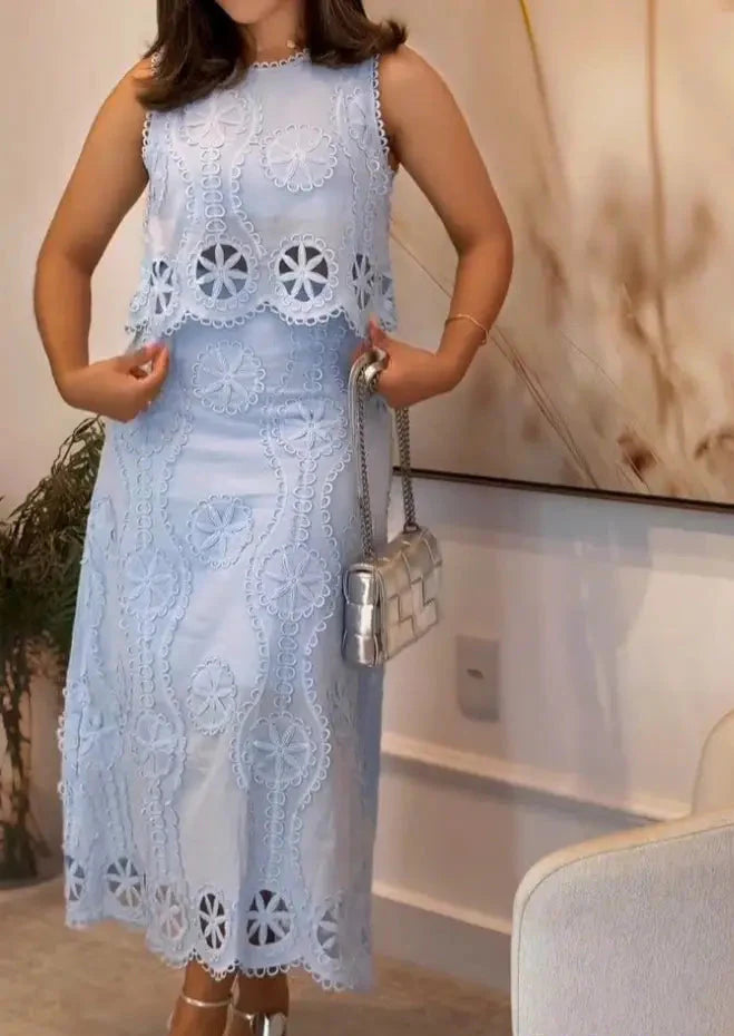 VILA™ | Conjunto 2 piezas Top + Falda de punto